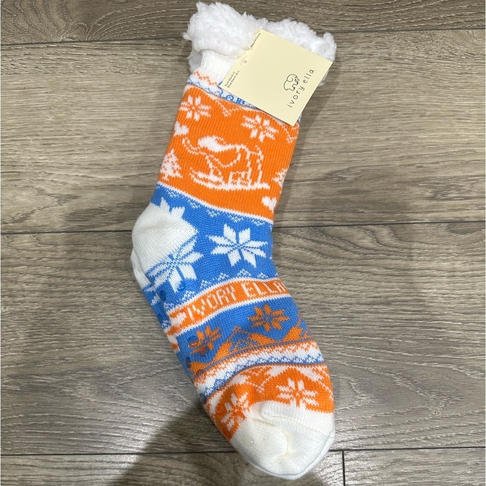 🧦 Ivory Ella Slipper Socks - Size 9-11 - Blue, Orange, and White🧦